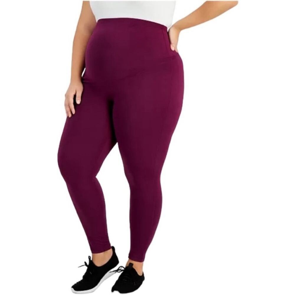 Ideology Plus Size Maternity Leggings 1X Purple Stretch Ankle Pants NWT